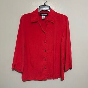 Sag Harbor Women's Blouse 10 Red 100% Silk Button Up 3/4 Sleeve Casual Dressy